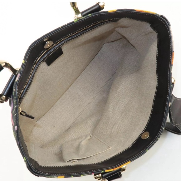 Authentic GUCCI Flora BLACK Canvas Leather Tote Bag - Picture 7 of 8